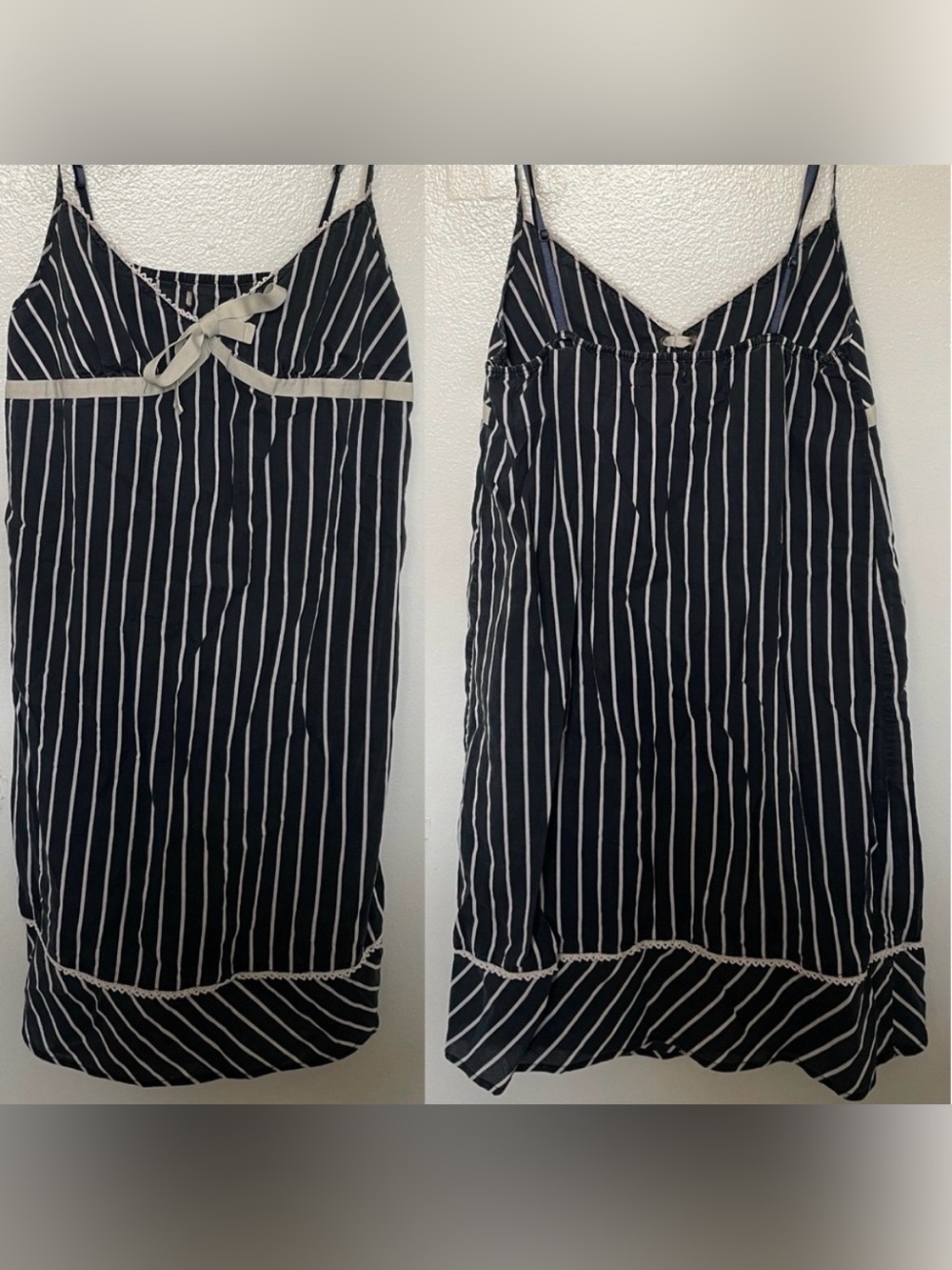 JOE FRESH Navy Blue and Whited Striped COTTON NIGHTGOWN Size XS